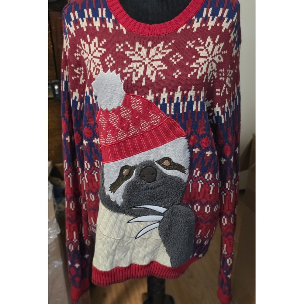33 Degrees 3D Sloth Ugly Christmas Holiday Unisex Sweater Large